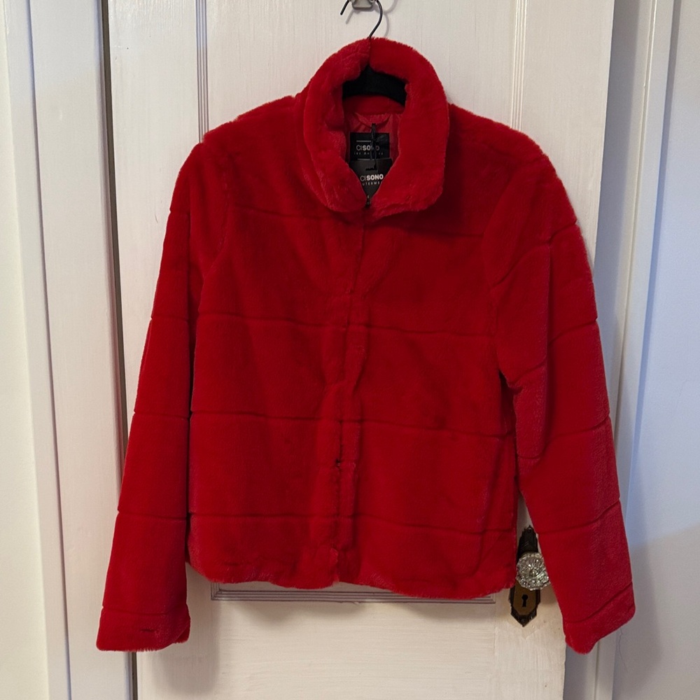 Bold Red Faux Fur Jacket - Picture 2 of 5